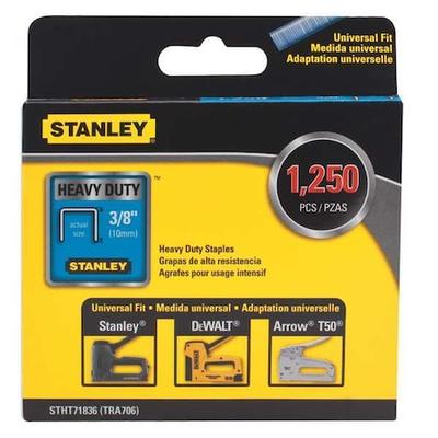 STANLEY STHT71836 Heavy Duty Staples, 24 ga, 3/8 in Leg L, Steel, 1250 PK