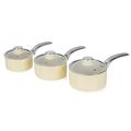 Swan Retro Induction Saucepan Set With Glass Lids, Non Stick Ceramic Coating, Easy to Clean, Cream, 3 Piece, 16/18/20 cm
