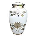 Large Brass Urn White Flower, Adult Cremation Urn for Ashes and Memorial U.K