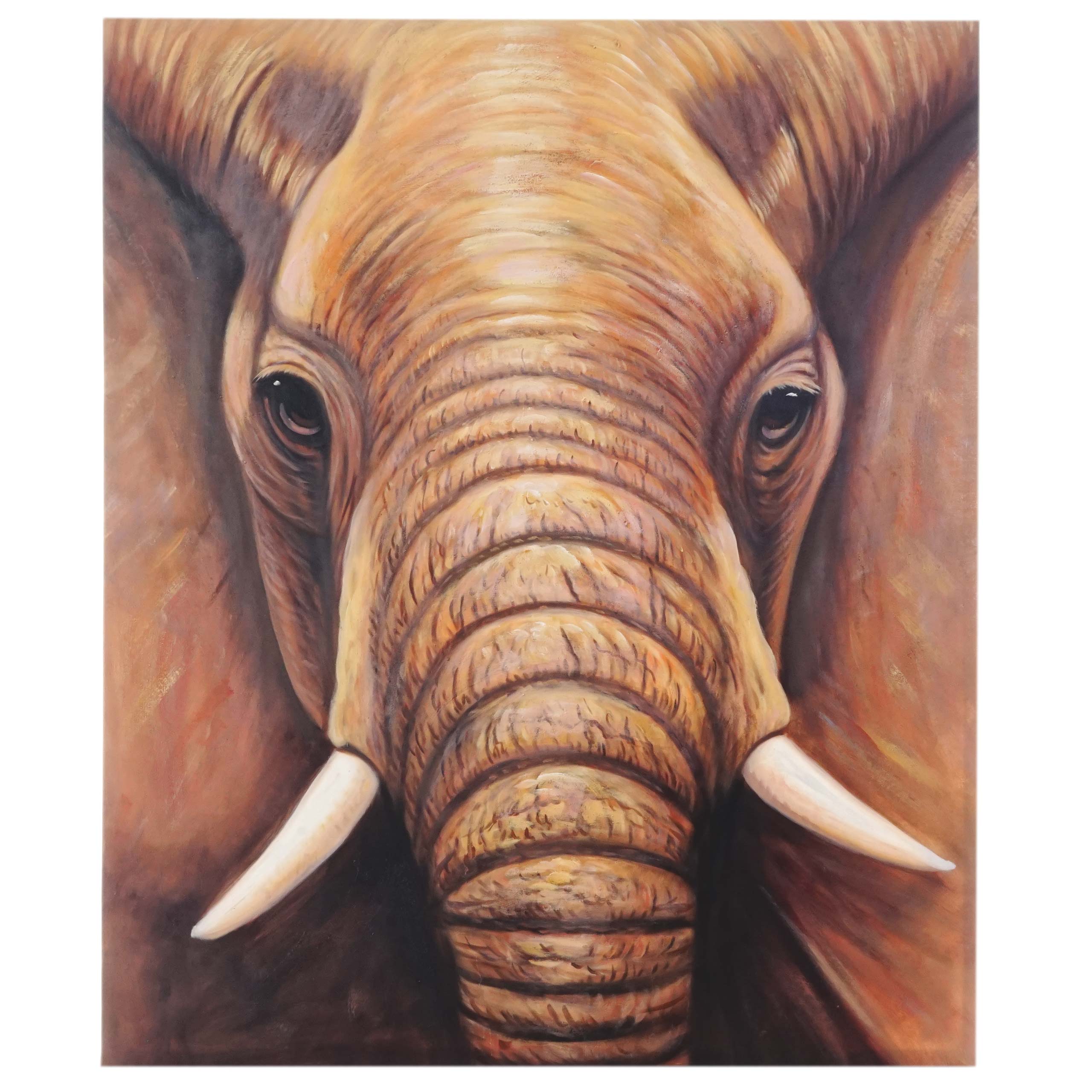 Ölgemälde Nahaufnahme Elefant, 100% handgemaltes Wandbild Gemälde XL, 120x100cm Image