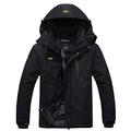 Wantdo Men's Mountain Ski Jacket Warm Winter Fleece Coat Waterproof Raincoat Outdoor Hooded Windbreaker Jackets Black M