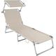 TecTake® Garden Lounger with Sunshade, Folding Sunbed for Garden, Beach, Camping with Adjustable Back Rest and Sunroof, Sun Lounger for Relaxation - beige