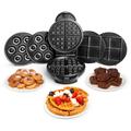 VonShef 3 in 1 Waffle Maker - Brownie & Doughnut Maker with Non-Stick Removable Plates, Cool Touch, Easy Clean - Makes Donuts & Brownies (Black, 800W)