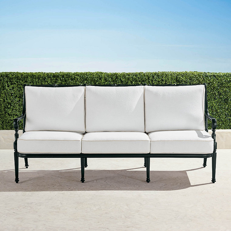 Carlisle Sofa with Cushions in Onyx Aluminum - Standard, Sailcloth Cobalt with Natural Piping - Frontgate