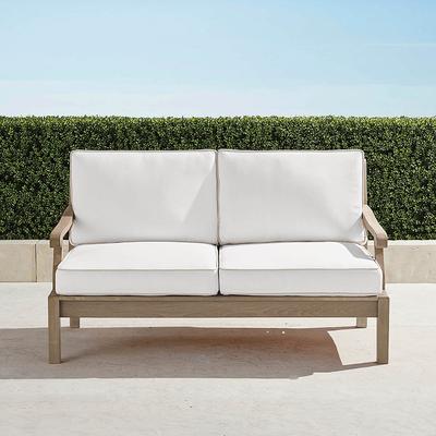 Cassara Loveseat with Cushions in Weathered Teak - Standard, Rain Brick - Frontgate