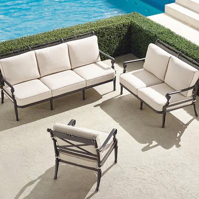 Carlisle 3-pc. Sofa Set in Slate Aluminum - Standard, Linen Flax with Logic Bone Piping - Frontgate