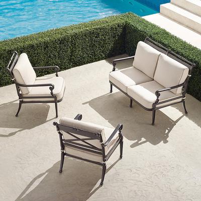 Carlisle 3-pc. Loveseat Set in Slate Aluminum - Sailcloth Cobalt with Natural Piping, Lounge Chairs in Sailcloth Cobalt with Natural Piping - Frontgate