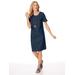 Women's Plus Short-Sleeve Knee-Length Skimmer Dress, Indigo Blue 3XL