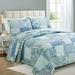 Cozy Line Home Fashion Windfall Reversible Quilt Set Cotton in Blue/Green | Queen Quilt + 2 Standard Shams | Wayfair BB-K-15003Q