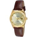 Peugeot Women's 14K Gold Plated Coin Edge Bezel Brown Leather Band Dress Watch 3045BR