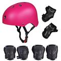 Skateboard/Skate Protection Set with Helmet Helmet with 6pcs Elbow Knee Wrist Pads for Kids BMX/Skateboard/Scooter (Rose Red,M)