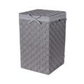 Compactor Square Laundry Basket with Lid, Woven Washing Hamper for Storing Clothes and Linen in Bedrooms and Bathrooms, Removable Liner and Carry Handles, Grey, Stan Range