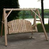 Loon Peak® Demonta Garden Porch Swing w/ Stand Wood in Brown | 66 H x 87 W x 70 D in | Wayfair LOON3013 27731396