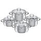 WMF Pot Set 4 Piece Toskana Pouring Rim Glass Lid Stainless Steel Suitable for Induction Hobs Dishwasher Safe