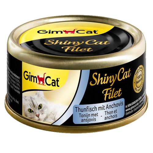 24 x 70g ShinyCat Filet Thunfisch & Anchovis GimCat Katzenfutter nass
