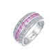 Art Deco Pink Simulated Tourmaline AAA Cubic Zirconia Half Eternity Channel Set Princess Cut CZ Dome 3 Row Wide Statement Wedding Band Ring For Women .925 Sterling Silver Comfort Fit 8MM