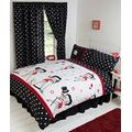 Double Bed Betty Boop Super Star, Duvet/Quilt Cover Bedding Set Fully Reversible, Singing and Dancing Music Notes Hearts Wink Lips Kiss Pudgy Dog Lines Polka Dot, Black White Red