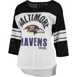 Women's G-III 4Her by Carl Banks White/Black Baltimore Ravens First Team 3/4-Sleeve Mesh T-Shirt