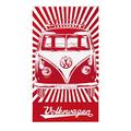 BRISA VW Collection - Volkswagen Beach Bath Sauna Towel in T1 Bus Campervan Design (Samba Stripes/Red)