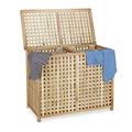 Relaxdays Hamper Basket 2 Part Bin 46.1 x 87.9 x 68.1 cm Sorter Double Laundry Box with 2 Linen Sacks Bags, Natural, Walnut, Light Wood Tone