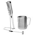 Ozeri Deluxe Stainless Steel Milk Frother and 12-Ounce Frothing Pitcher with Extra Whisk Attachment, Silver