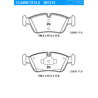 ATE Bremsbelagsatz, Scheibenbremse vorne rechts links für BMW 34116769951 34116769763 13.0460-7215.2