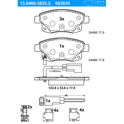 ATE Bremsbelagsatz, Scheibenbremse hinten rechts links mit Zubehör für FORD 1530602 1371454 1554524 13.0460-3835.2