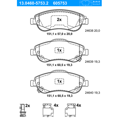 ATE Bremsbelagsatz, Scheibenbremse vorne rechts links mit Zubehör für HONDA 45022-SWW-G01 45022-T1E-G00 13.0460-5753.2