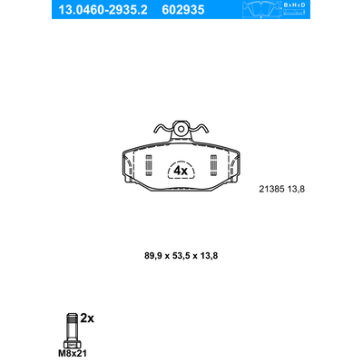 ATE Bremsbelagsatz, Scheibenbremse hinten rechts links für VOLVO 271958 271829 271573 13.0460-2935.2