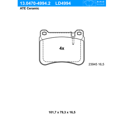 ATE Bremsbelagsatz, Scheibenbremse Ceramic vorne rechts links für MERCEDES-BENZ 0044205120 A0044205120 13.0470-4994.2