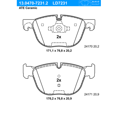 ATE Bremsbelagsatz, Scheibenbremse Ceramic vorne rechts links für BMW 34116852253 34116778403 34114074370 13.0470-7231.2