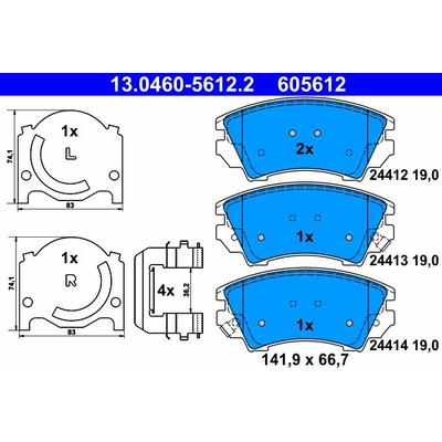 ATE Bremsbelagsatz, Scheibenbremse vorne rechts links mit Zubehör für VAUXHALL SAAB OPEL CHEVROLET 95530018 1605232 2295