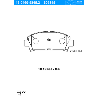 ATE Bremsbelagsatz, Scheibenbremse vorne rechts links für TOYOTA 04465-20510 13.0460-5845.2