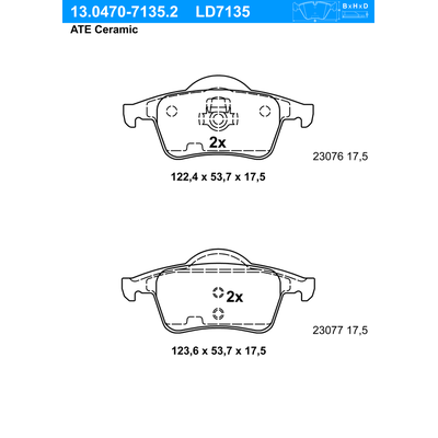 ATE Bremsbelagsatz, Scheibenbremse Ceramic hinten rechts links für VOLVO 30648382 8634925 274334 13.0470-7135.2