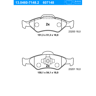 ATE Bremsbelagsatz, Scheibenbremse vorne rechts links für MAZDA FORD 1111857 1111858 1206062 13.0460-7148.2