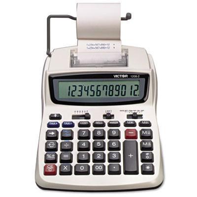 Victor 1208-2 Compact Desktop Calculator, 12-Digit LCD, Two-Color Printing, Black/Red # VCT12082
