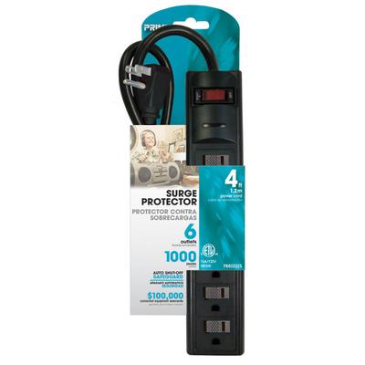 Prime PB802225 6 Outlet 1000 Joule Surge Protector, 4-foot cord, Black