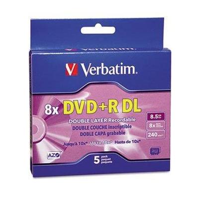 Verbatim Dual-Layer DVD+R Discs, 8.5GB, 8x, w/Jewel Cases, 5/Pack, Silver Electronics