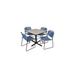 Regency TB3636PL44BE 36 inch Square Laminate Table, Maple & Cain Base With 4 Blue Zeng Stack Chairs