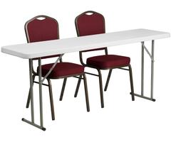 Flash Furniture 18 x 72 Plastic Folding Training Table with 2 Crown Back Stack Chairs, RB-1872-1-GG,