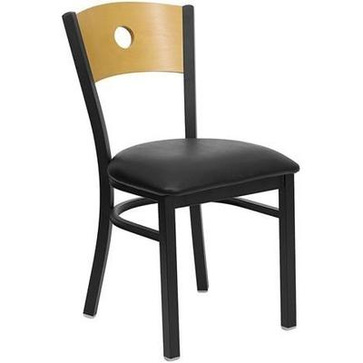 Flash Furniture Black Circle Back Metal Restaurant Chair With Natural Wood Back & Black Vinyl Seat