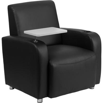 Flash Furniture Black Leather Guest Chair with Tablet Arm Chrome Legs and Cup Holder, BT-8217-BK-GG