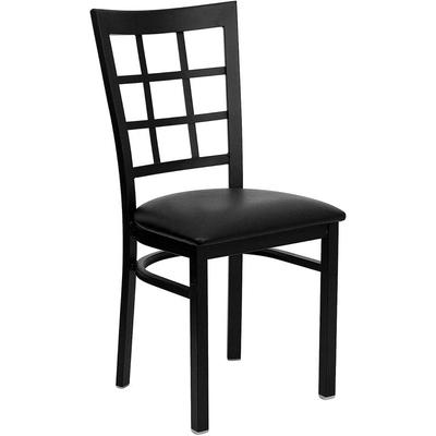 Flash Furniture HERCULES Black Window Back Metal Restaurant Chair - Black Vinyl Seat- XU-DG6Q3BWIN-B