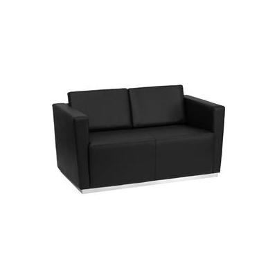 Flash Furniture HERCULES Trinity Series Contemporary Black Leather Love Seat with Stainless Steel Ba