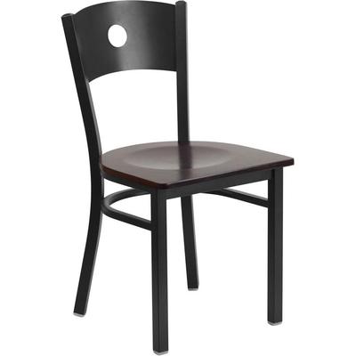 Flash Furniture Hercules Series Black Circle Back Metal Restaurant Chair - Walnut Wood Seat - Flash
