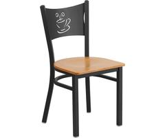 Flash Furniture Hercules Series Black Coffee Back Metal Restaurant Chair - Natural Wood Seat - Flash