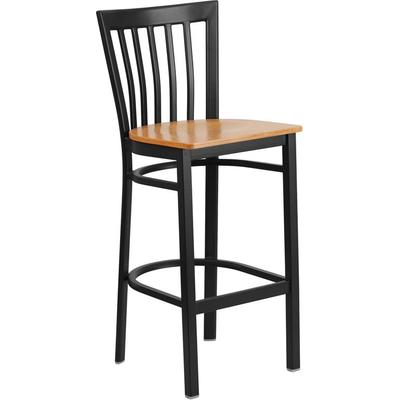 Flash Furniture Hercules Series Black School House Back Metal Restaurant Barstool - Natural Wood Sea