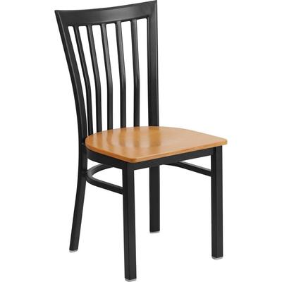 Flash Furniture Hercules Series Black School House Back Metal Restaurant Chair - Natural Wood Seat -