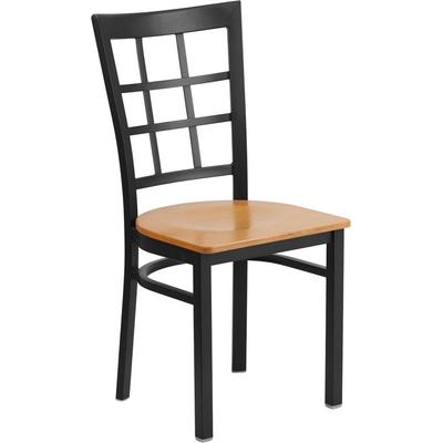 Flash Furniture Hercules Series Black Window Back Metal Restaurant Chair - Natural Wood Seat - Flash