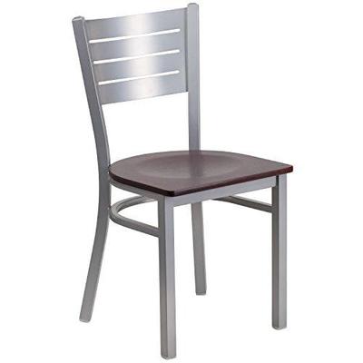 Flash Furniture Hercules Series Slat Back Metal Wood Seat Restaurant Chair, Mahogany/Silver